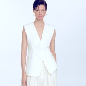 Mango White Sleeveless Blazer Top